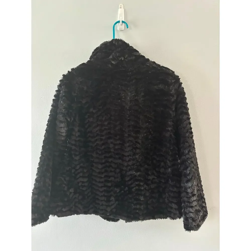 Patagonia Girls Pelage Faux Fur Jacket Size XL 14 Black Winter Button Front - Picture 5 of 6